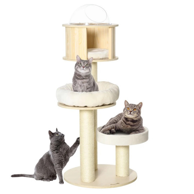 55" Cat Tree, Wood Cat Tower for Indoor Cats with Scratching Pos in Accessories in Markham / York Region
