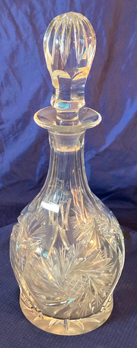 Vtg Bohemian Hand Cut Lead Crystal Glass Decanter w/ Pinwheel