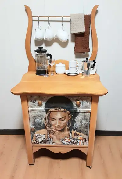 Adorable antique wash stand/dresser and towel holder re-purposed as a coffee bar. Constructed from s...