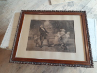 Large Old Framed Picture Tug of War
