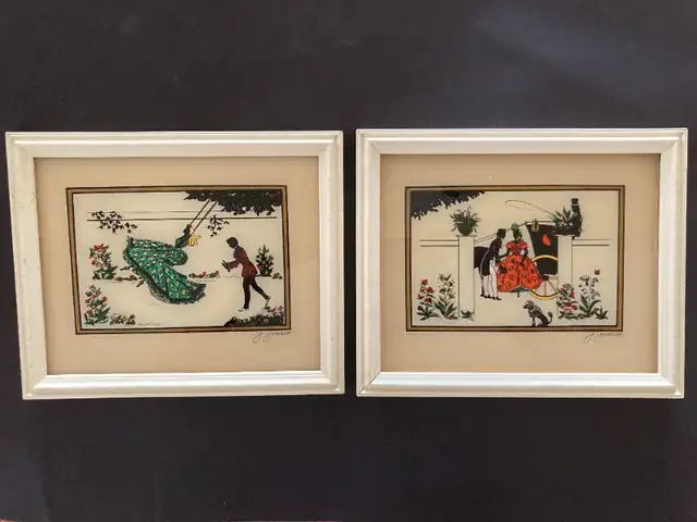 2 Foil Art Silhouettes Signed J Jensen Victorian  Dress in Arts & Collectibles in Edmonton - Image 2