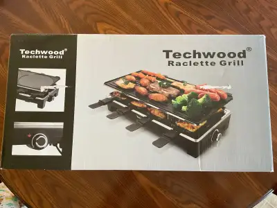 Teakwood indoor grill raclette with 8 cheese trays. Brand new - has never even been taken out of the...