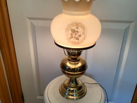 Vintage Brass & Porcelain Hurricane Table Lamp