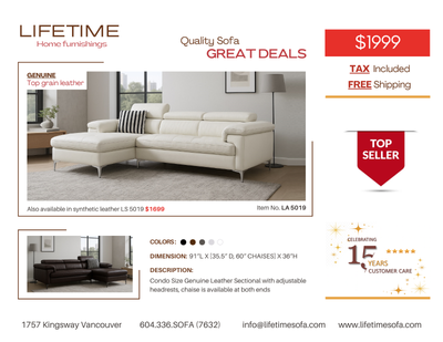 Condo Size Genuine Leather Sectional tilted headrests, View more