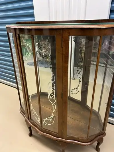 Antique Art Deco Walnut Curio Cabinet with Glass Panels, View more