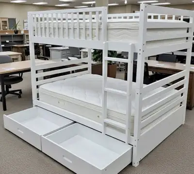 Beautiful Twin Over Twin White Bunk Bed with Storage Drawers, View more
