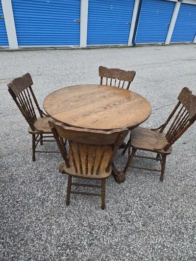 ANTIQUE TABLE AND CHAIRS, View more