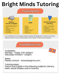 Tutoring - Kindergarten to grade 7