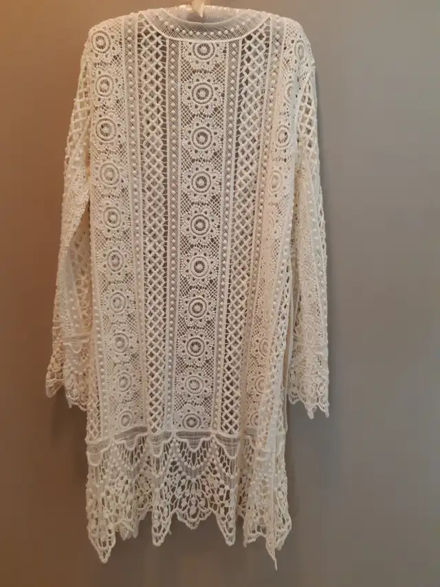 Ecru Crochet Long-sleeve Cover-up63234703129347121