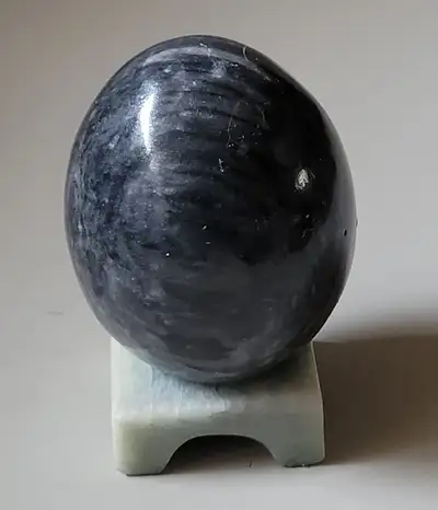 Vintage Hand Carved Black/White/Gray Colored Marble Egg with Stand - 2.5 x2 inches diameter x 3 inch...