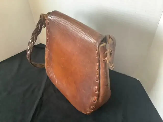 1970s Hand Crafted Artisan Leather Satchel62863738802689123