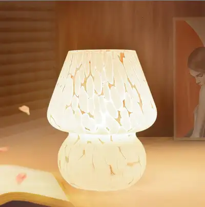 Onewish Mushroom Table Lamp - Mushroom shaped, translucent glass - Dimmer option - Uses LED bulb - A...