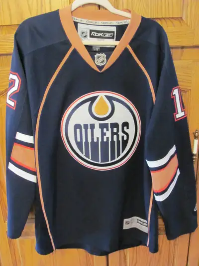 Robert Nilsson #12 Oilers Jersey signed by Andrew Cogliano #13 and Sam Gagner #89 Reebok size L