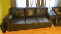  Leather coach and chair set