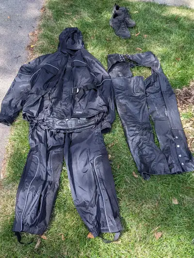 Large rain suit - available XL genuine leather chaps - available Pick up anytime from Fairview and W...