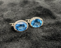 10K White Gold 4.10Gm Blue Stone w/ Cubic Stone Earrings $195