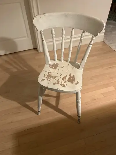 Chair needing a bit of love. A little lick of paint and a few well placed screws will restore this t...