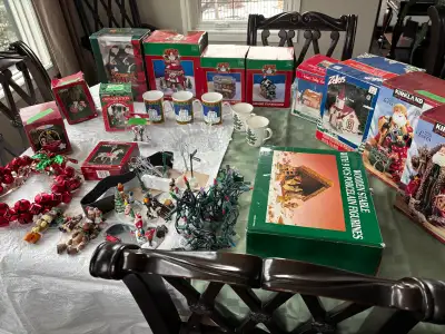Huge Christmas Decor - Village Houses,Santas, Mugs, Lights, more, View more