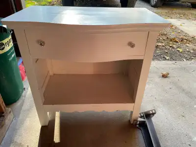 Small white table with drawer, View more