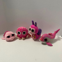 Ty Beanie boos lot of pink plush dolphin snail octopus turtle