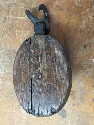 Antique Wooden USC Block and Tackle, View more