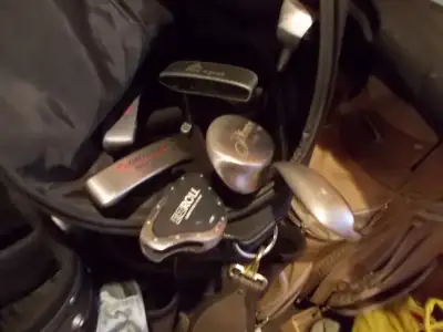 VARIOUS LH/RH GOLF CLUBS NEW/USED-CART BAG  2 SHIRTS-S, View more