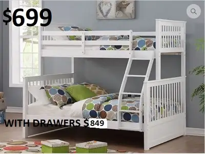 MIKE HAS SINGLE/DOUBLE BUNK BEDS, MANY COLOURS STARTING AT $529, View more
