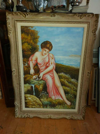 Beautiful large vintage 24" by 38" oil on canvas painting of you