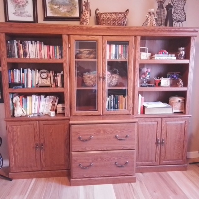 Three Unit Library Bookcase with builtin 2drawer file