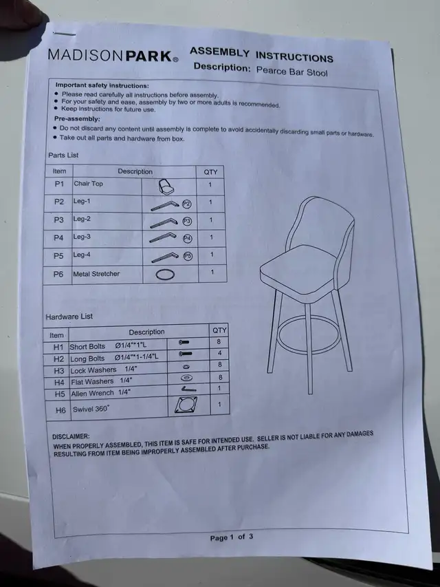 Radcliffe Swivel Stool in Chairs & Recliners in City of Toronto - Image 5