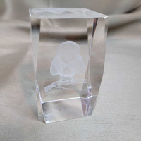 Beautiful Etched Glass With an Owl Solid Glass Paperweight Decor