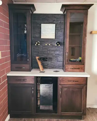 Selling our showroom coffee bar (wine and wine fridge NOT INCLUDED) Cabinets, quartz, even the backs...