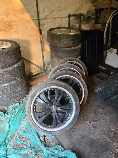 4x 225/40 18 tires and rims. Rims are 5x100 bolt pattern. Tires have decent tread but are mismatched...