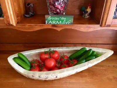 Large, unique mother of pearl finish oblong bowl. Can be used for décor, potpourri, produce bowl, su...
