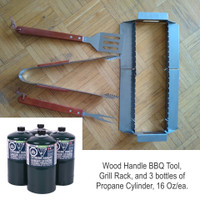 Brand New - Wood Handle BBQ tools, Grill Rack, Propane Cylinder