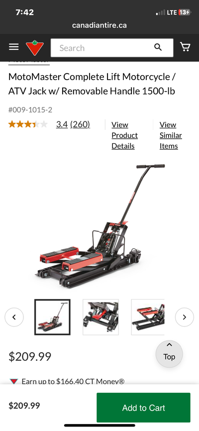 Motormaster motorcycle lift from Canadian Tire . Few years old , works as it should .More then Half...