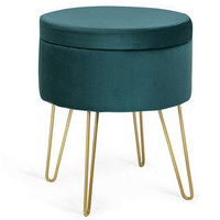 Round Velvet Storage Ottoman Footrest Stool Vanity Chair W/Metal