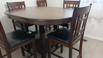 Wooden dining room table with 6 chairs, View more