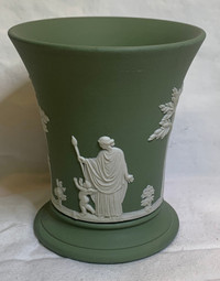 Vintage Sage Green Wedgewood Jasperware Vase, Mint