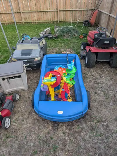 Our kiddos car bed turned into a sand box in the back yard years ago, sand is gone and the car frame...