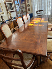 Wooden Italian Dining Room Table with 10 Chairs