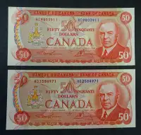 1975 $50s Bank of Canada Banknotes, UNC & In Sequence