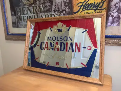 Molson Canadian Beer Bar Clock Mirror Excellent Condition, View more