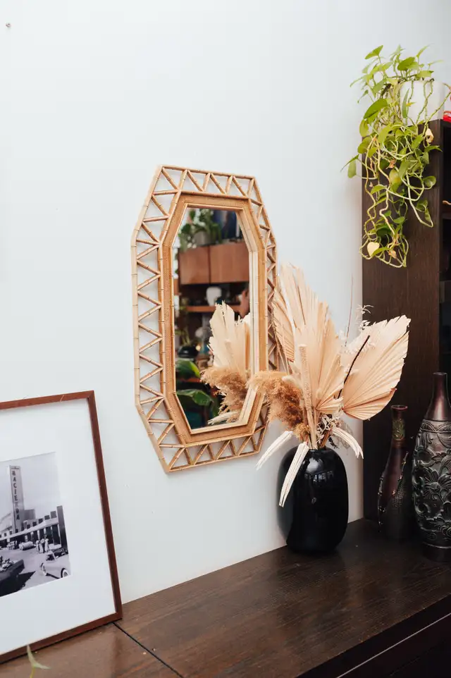 Vintage Rattan Wall Mirror – Geometric Frame (18” x 31”) in Home Décor & Accents in City of Toronto - Image 4