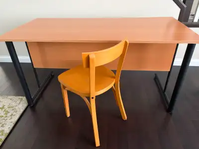 Wood desk and chairs, View more