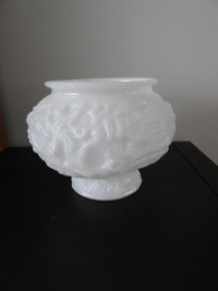 Vintage EO Brody Milkglass Vase Planter with Crinkle Texture Eff