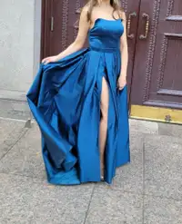 Womens Long Satin Prom Dress Slit Evening Ball Gown With Pockets