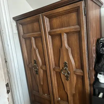 Vintage wood dark brown Armoire Cabinet / dresser / closet, View more