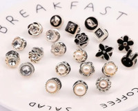 10pcs Women's Mini Pearl Rhinestone Button Clip For Dress Shirt