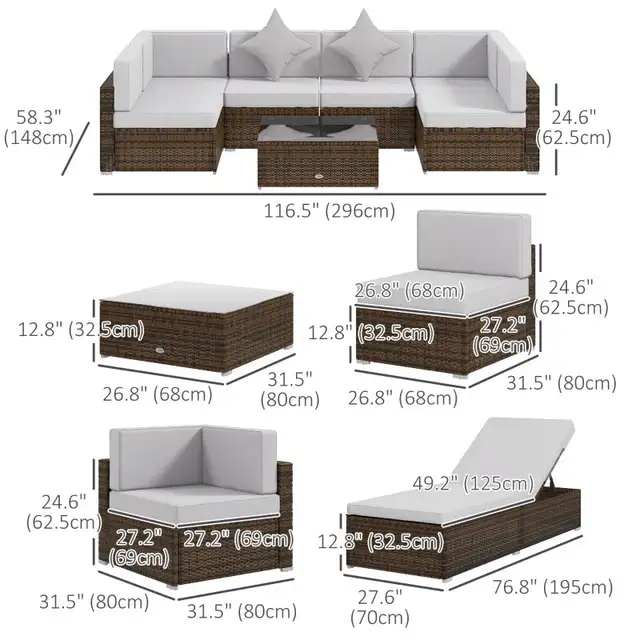 9 Pieces Wicker Patio Furniture Set with Cushion, Light Grey in Patio & Garden Furniture in Markham / York Region - Image 4